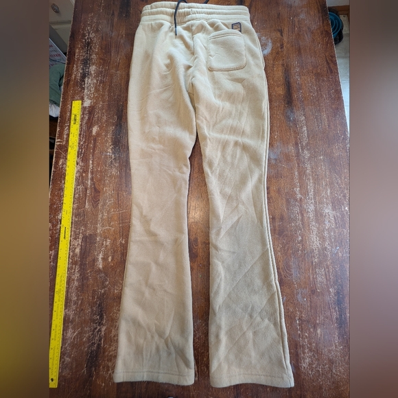 WT02 Sweatpants Flare Leg Beige Women's Medium Tall Used Elastic Tie Waist Pants - Picture 8 of 10